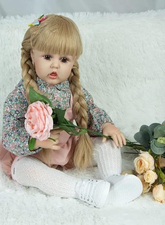 Daji Reborn Baby Dolls Girl, 22" Beautiful Lifelike Doll Full Body Vinyl Silicone with Long Hair for Kids, Feeding Toy for Birthday Christmas - Image 4